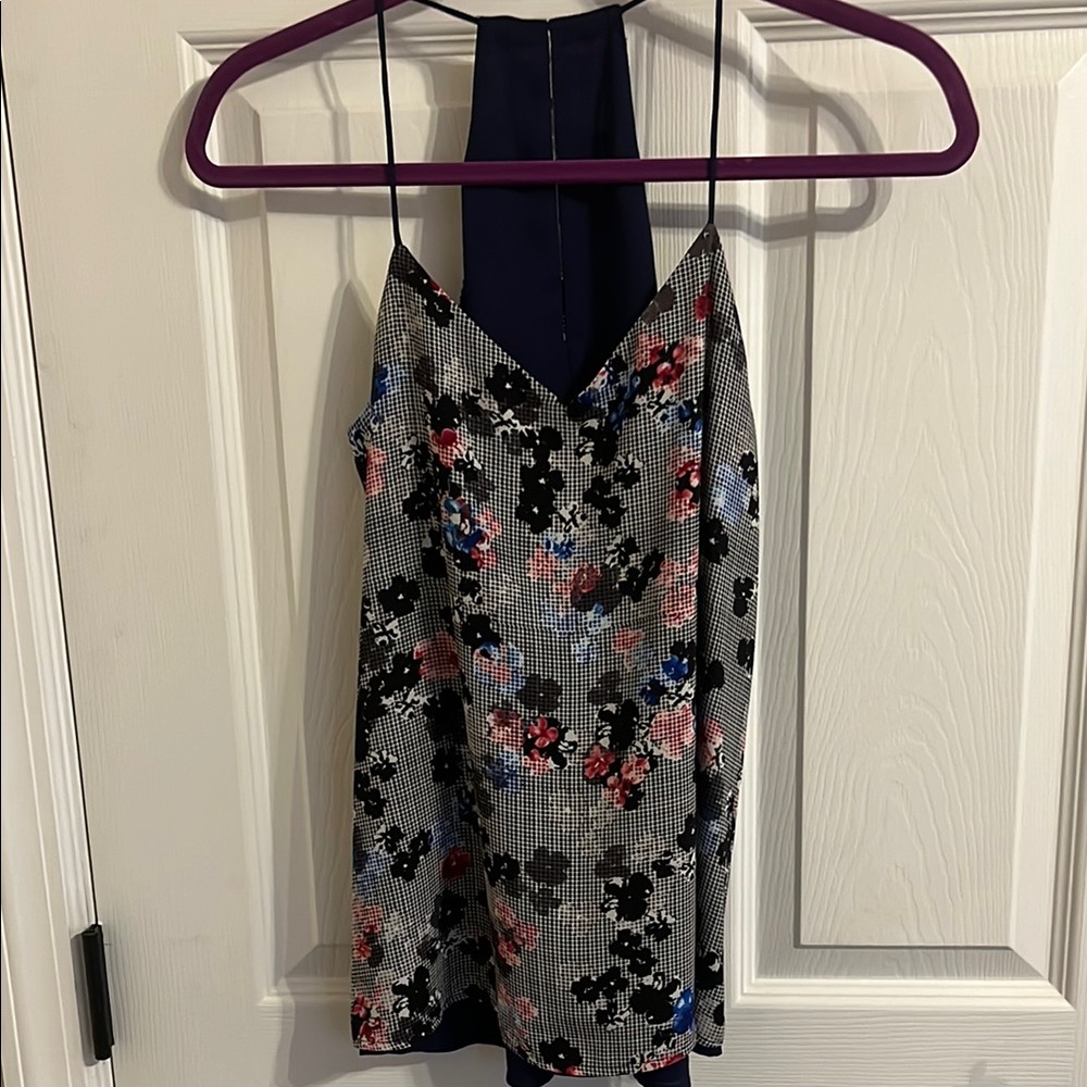 Express Floral Print Tank Top - Black and Pink